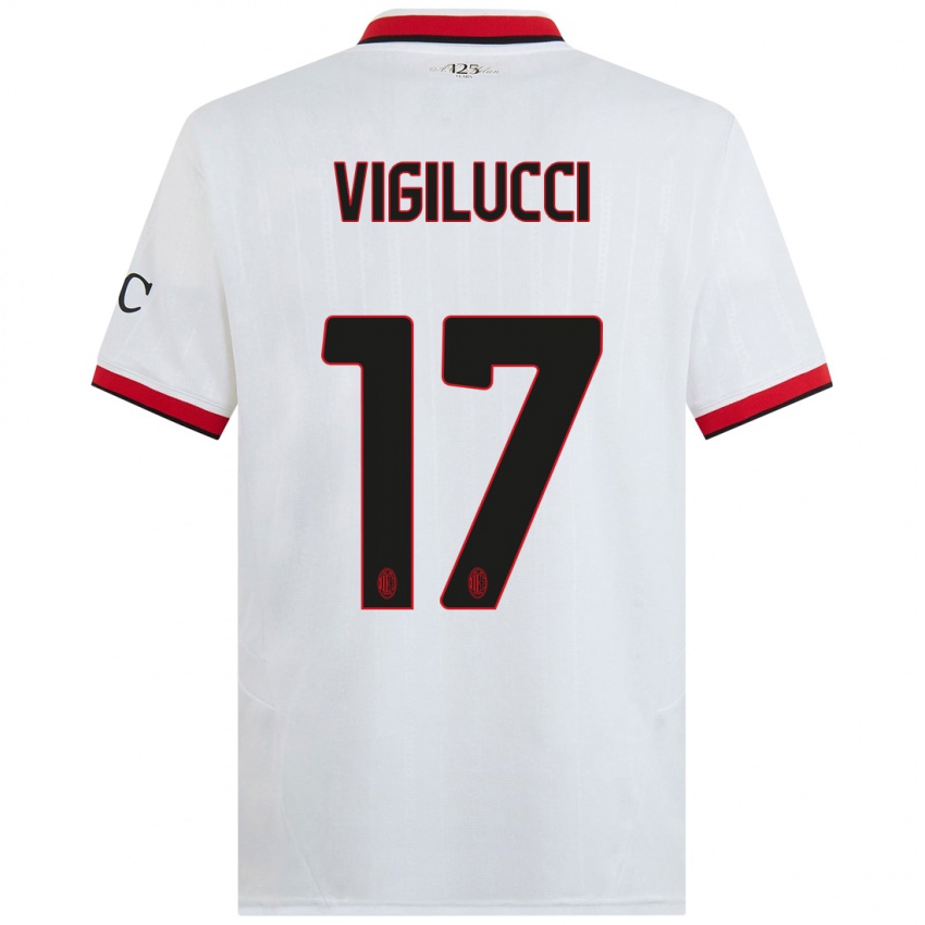 Bambino Maglia Valery Vigilucci #17 Bianco Nero Rosso Kit Gara Away 2024/25 Maglietta