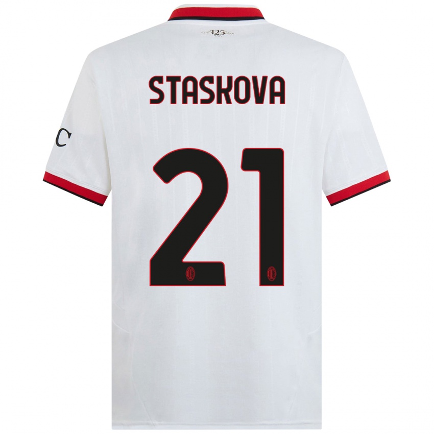 Bambino Maglia Andrea Stašková #21 Bianco Nero Rosso Kit Gara Away 2024/25 Maglietta