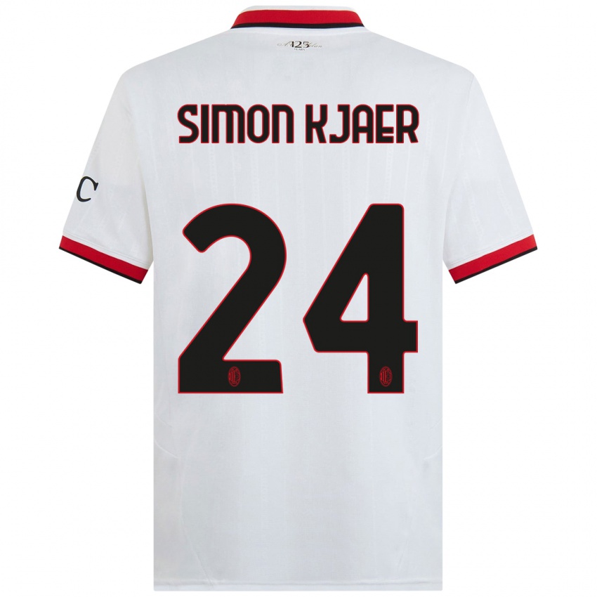 Bambino Maglia Simon Kjaer #24 Bianco Nero Rosso Kit Gara Away 2024/25 Maglietta