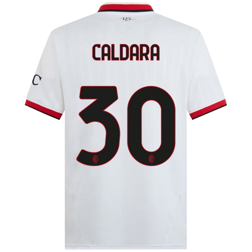 Bambino Maglia Mattia Caldara #30 Bianco Nero Rosso Kit Gara Away 2024/25 Maglietta