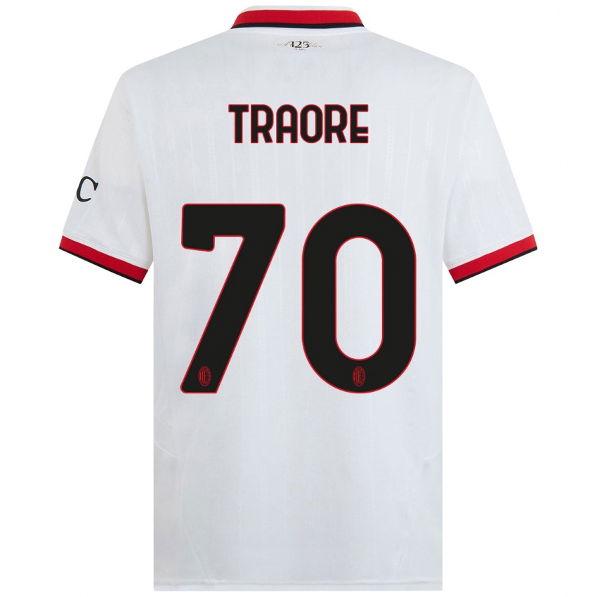 Bambino Maglia Chaka Traore #70 Bianco Nero Rosso Kit Gara Away 2024/25 Maglietta