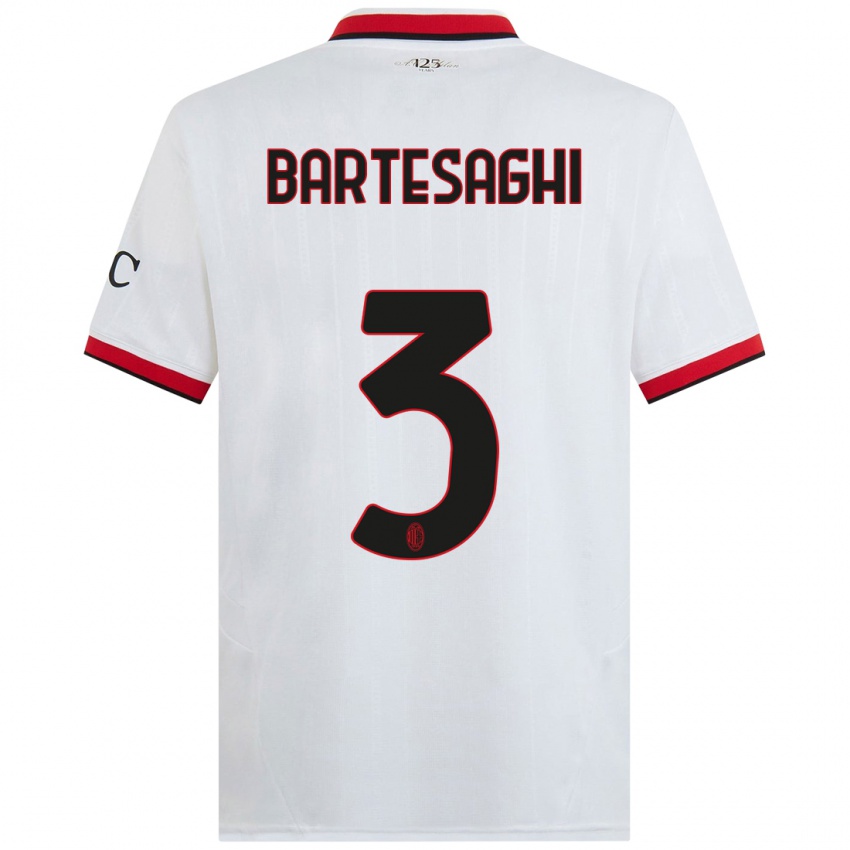 Bambino Maglia Davide Bartesaghi #3 Bianco Nero Rosso Kit Gara Away 2024/25 Maglietta