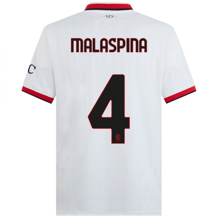 Bambino Maglia Mattia Malaspina #4 Bianco Nero Rosso Kit Gara Away 2024/25 Maglietta