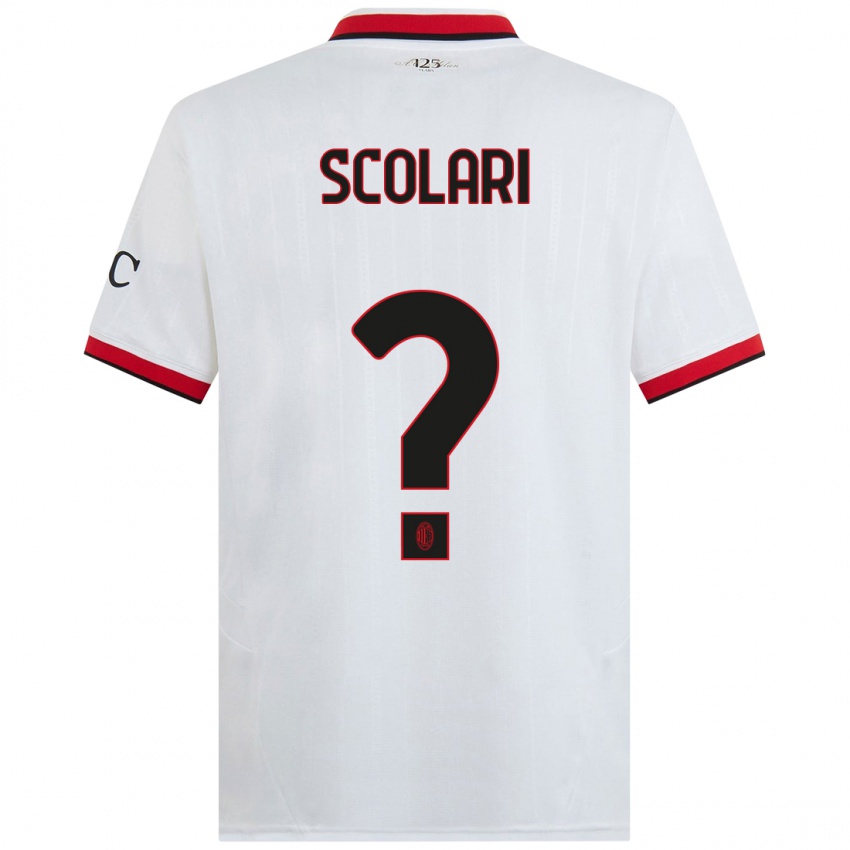 Bambino Maglia Davide Scolari #0 Bianco Nero Rosso Kit Gara Away 2024/25 Maglietta