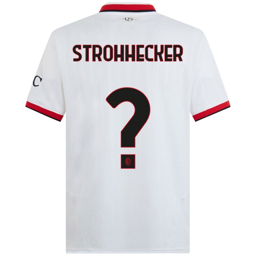 Bambino Maglia Riccardo Strohhecker #0 Bianco Nero Rosso Kit Gara Away 2024/25 Maglietta