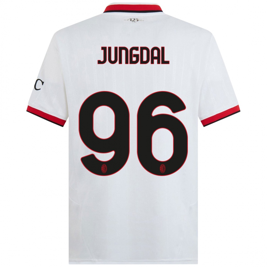 Bambino Maglia Andreas Jungdal #96 Bianco Nero Rosso Kit Gara Away 2024/25 Maglietta