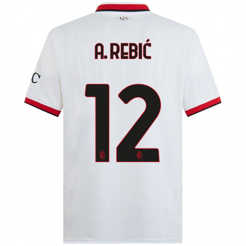 Bambino Maglia Ante Rebic #12 Bianco Nero Rosso Kit Gara Away 2024/25 Maglietta