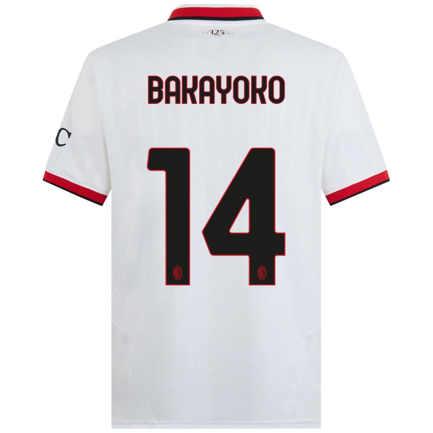 Bambino Maglia Tiemoue Bakayoko #14 Bianco Nero Rosso Kit Gara Away 2024/25 Maglietta