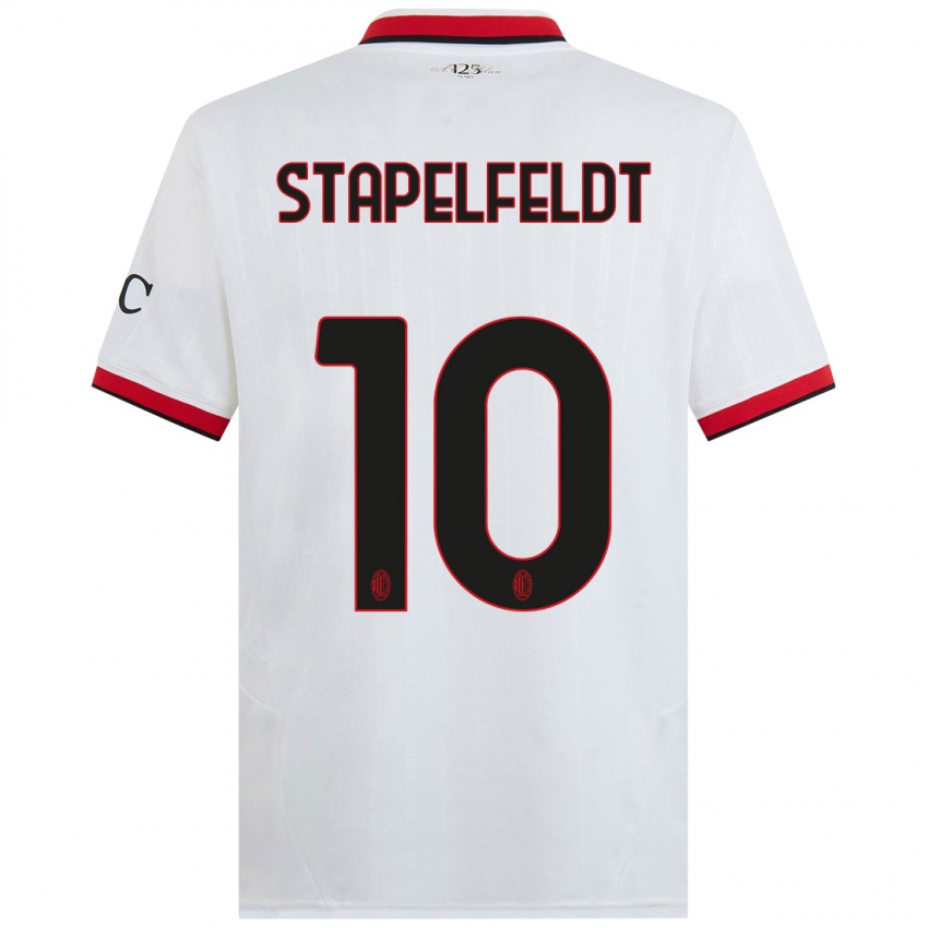 Bambino Maglia Nina Stapelfeldt #10 Bianco Nero Rosso Kit Gara Away 2024/25 Maglietta