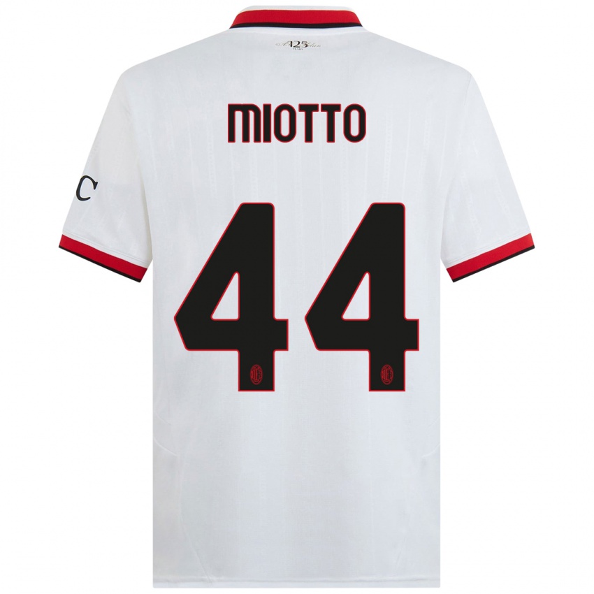 Bambino Maglia Giorgia Miotto #44 Bianco Nero Rosso Kit Gara Away 2024/25 Maglietta