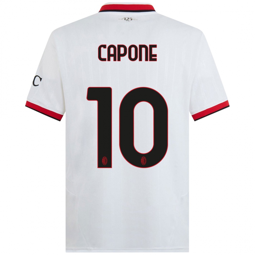 Bambino Maglia Andrea Capone #10 Bianco Nero Rosso Kit Gara Away 2024/25 Maglietta