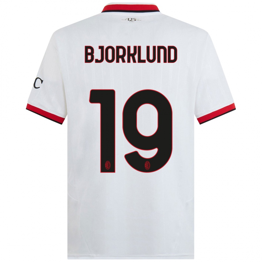 Bambino Maglia Lukas Bjorklund #19 Bianco Nero Rosso Kit Gara Away 2024/25 Maglietta