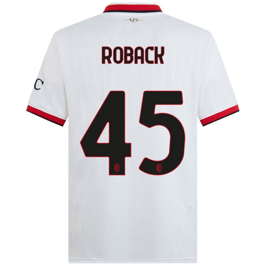 Bambino Maglia Emil Roback #45 Bianco Nero Rosso Kit Gara Away 2024/25 Maglietta