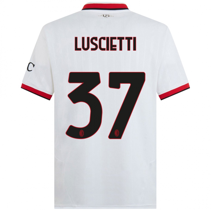 Bambino Maglia Abebe Luscietti #37 Bianco Nero Rosso Kit Gara Away 2024/25 Maglietta