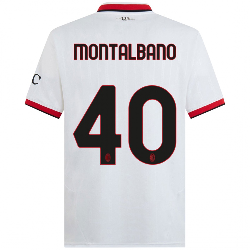 Bambino Maglia Nicolo Montalbano #40 Bianco Nero Rosso Kit Gara Away 2024/25 Maglietta