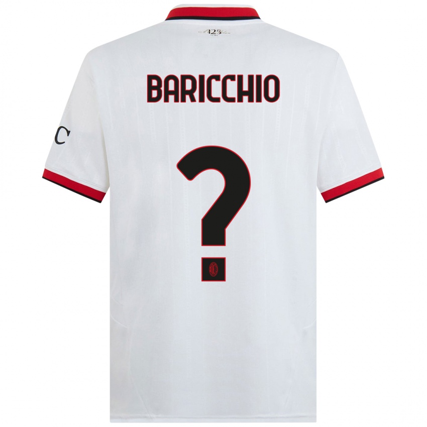 Bambino Maglia Luca Baricchio #0 Bianco Nero Rosso Kit Gara Away 2024/25 Maglietta