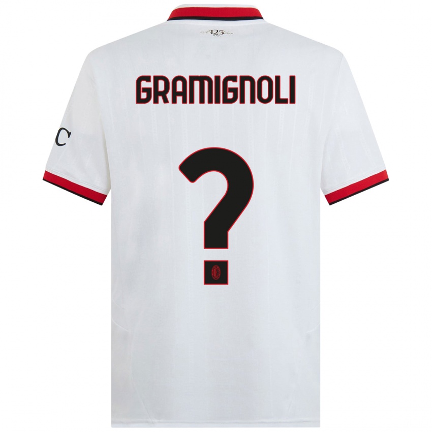 Bambino Maglia Luca Gramignoli #0 Bianco Nero Rosso Kit Gara Away 2024/25 Maglietta