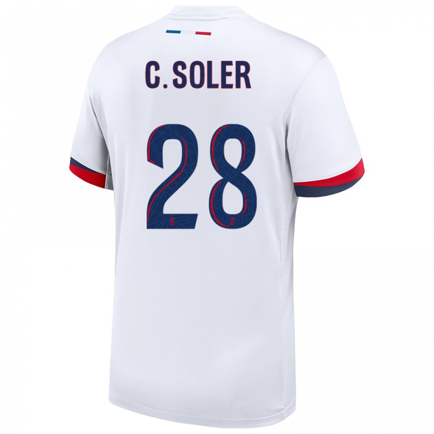 Bambino Maglia Carlos Soler #28 Bianco Blu Rosso Kit Gara Away 2024/25 Maglietta