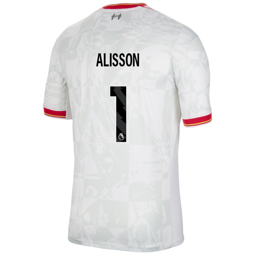 Bambino Maglia Alisson #1 Bianco Rosso Nero Kit Gara Third 2024/25 Maglietta