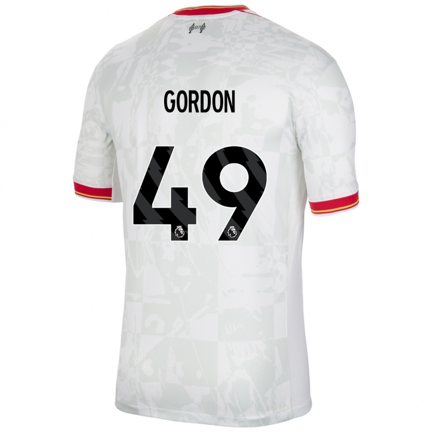 Bambino Maglia Kaide Gordon #49 Bianco Rosso Nero Kit Gara Third 2024/25 Maglietta