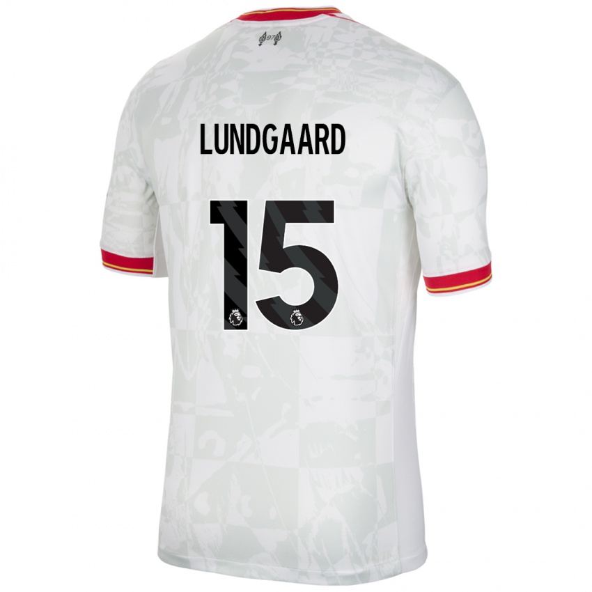 Bambino Maglia Sofie Lundgaard #15 Bianco Rosso Nero Kit Gara Third 2024/25 Maglietta