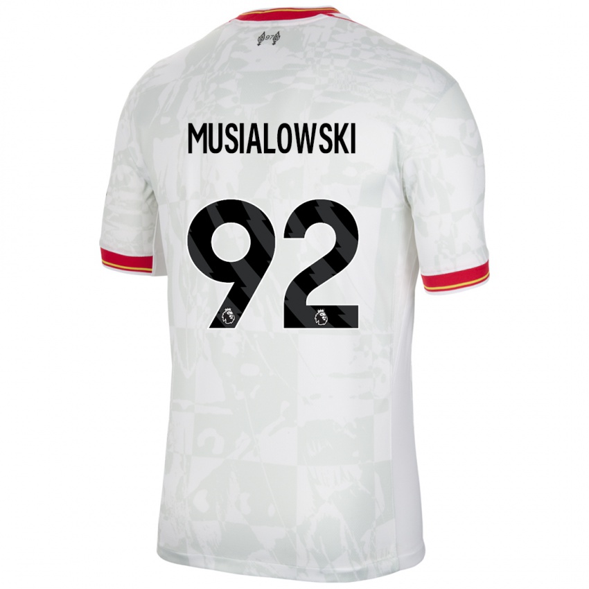 Bambino Maglia Mateusz Musialowski #92 Bianco Rosso Nero Kit Gara Third 2024/25 Maglietta