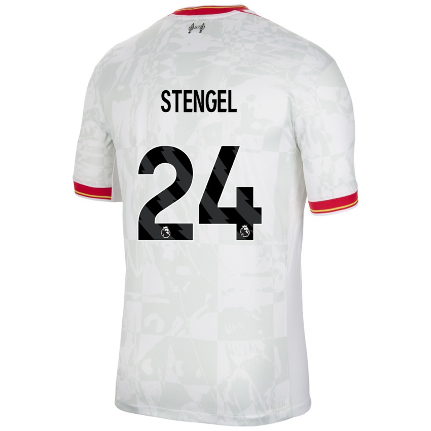 Bambino Maglia Katie Stengel #24 Bianco Rosso Nero Kit Gara Third 2024/25 Maglietta