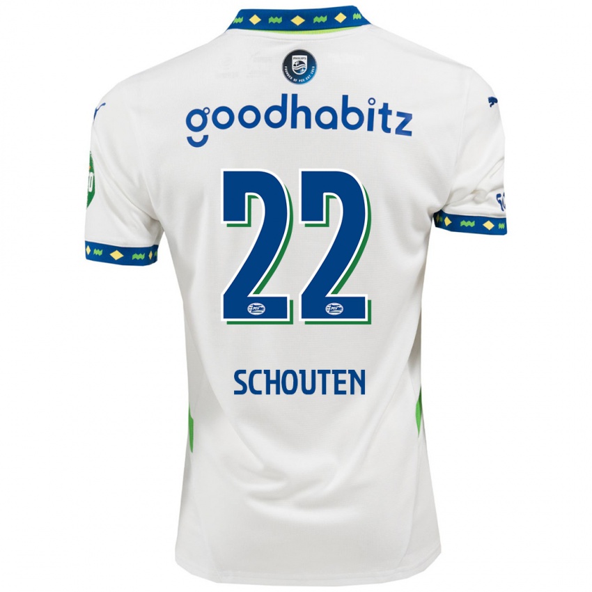 Bambino Maglia Jerdy Schouten #22 Bianco Blu Scuro Kit Gara Third 2024/25 Maglietta