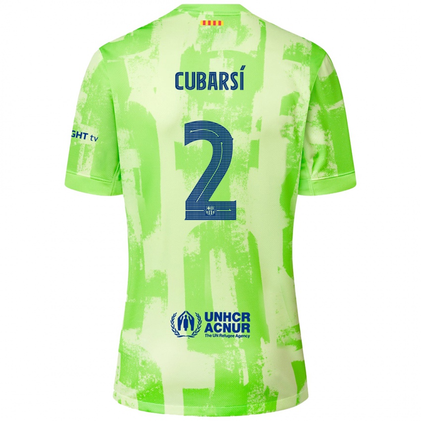 Bambino Maglia Pau Cubarsí #2 Lime Kit Gara Third 2024/25 Maglietta