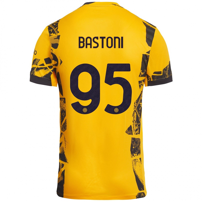 Bambino Maglia Alessandro Bastoni #95 Oro Nero Kit Gara Third 2024/25 Maglietta