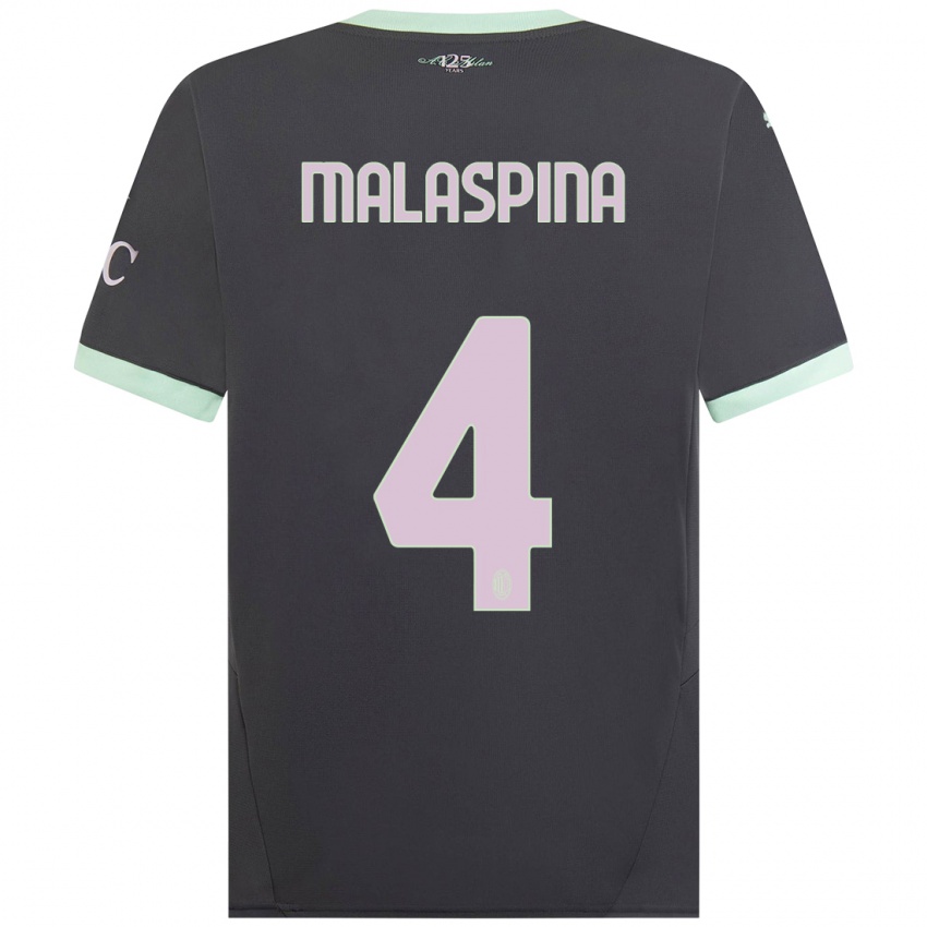 Bambino Maglia Mattia Malaspina #4 Grigio Kit Gara Third 2024/25 Maglietta