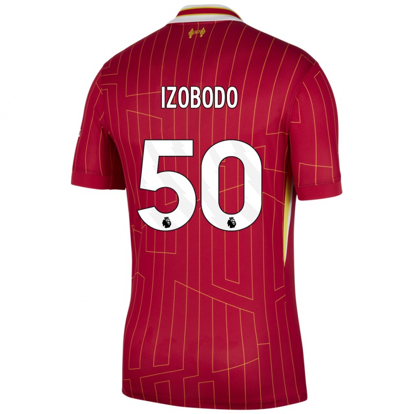 Uomo Maglia Elijah Izobodo John #50 Rosso Giallo Bianco Kit Gara Home 2024/25 Maglietta