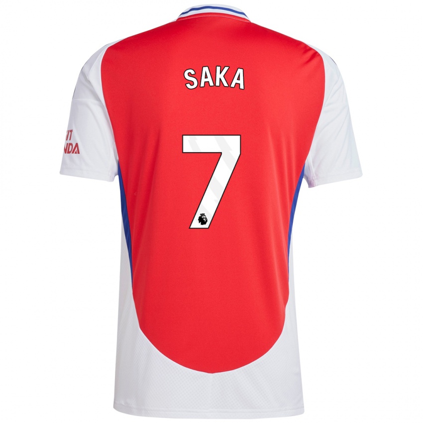 Uomo Maglia Bukayo Saka #7 Rosso Bianco Kit Gara Home 2024/25 Maglietta