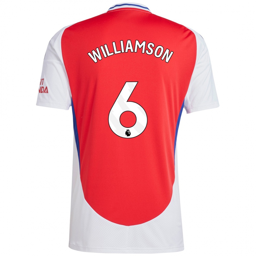 Uomo Maglia Leah Williamson #6 Rosso Bianco Kit Gara Home 2024/25 Maglietta