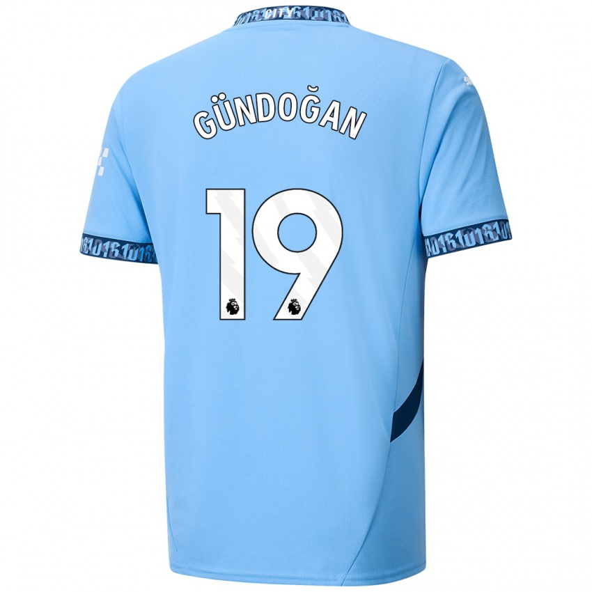 Uomo Maglia Ilkay Gundogan #19 Blu Navy Kit Gara Home 2024/25 Maglietta