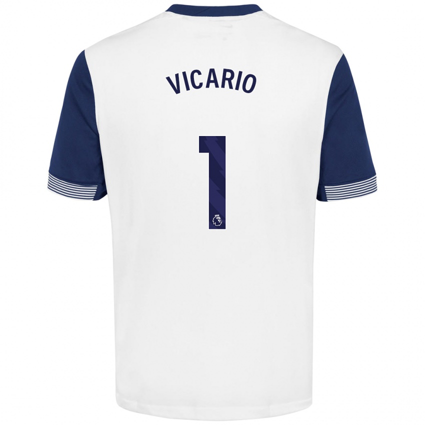 Uomo Maglia Guglielmo Vicario #1 Bianco Blu Kit Gara Home 2024/25 Maglietta