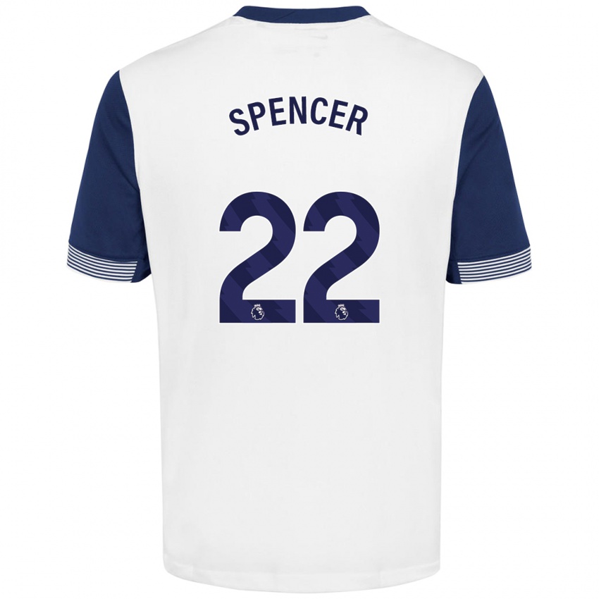 Uomo Maglia Rebecca Spencer #22 Bianco Blu Kit Gara Home 2024/25 Maglietta