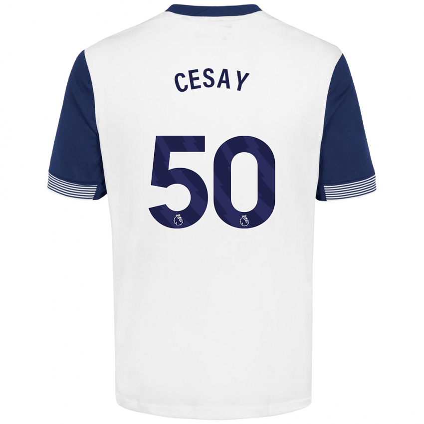 Uomo Maglia Kallum Cesay #50 Bianco Blu Kit Gara Home 2024/25 Maglietta