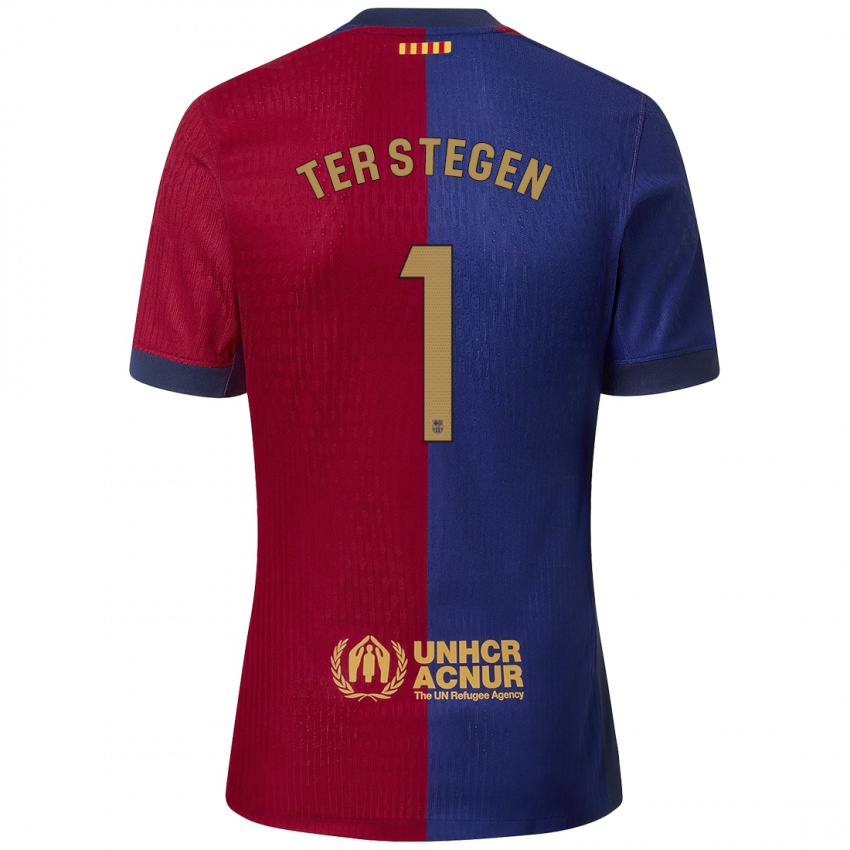 Uomo Maglia Marc-Andre Ter Stegen #1 Blu Rosso Kit Gara Home 2024/25 Maglietta