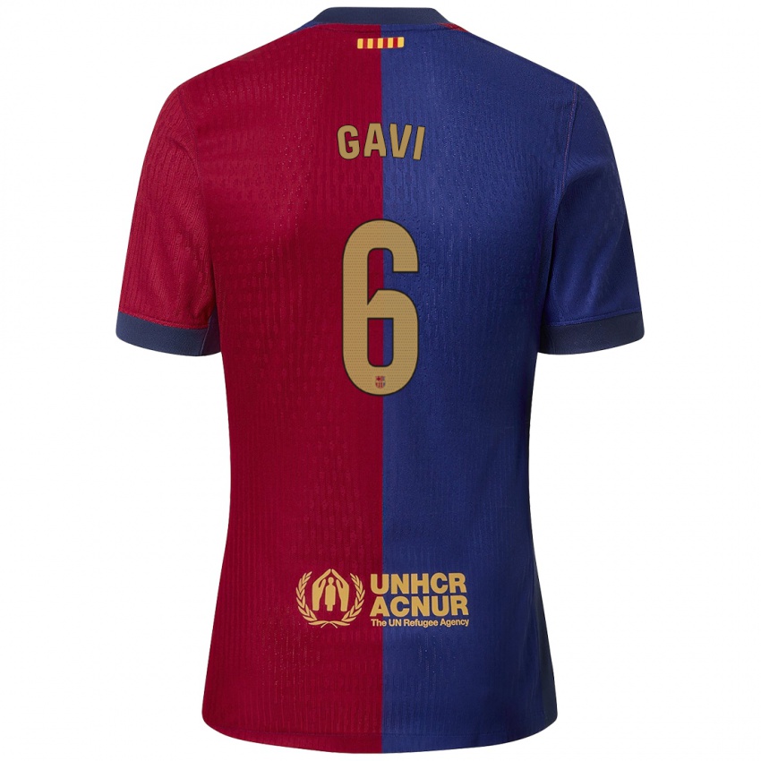 Uomo Maglia Gavi #6 Blu Rosso Kit Gara Home 2024/25 Maglietta