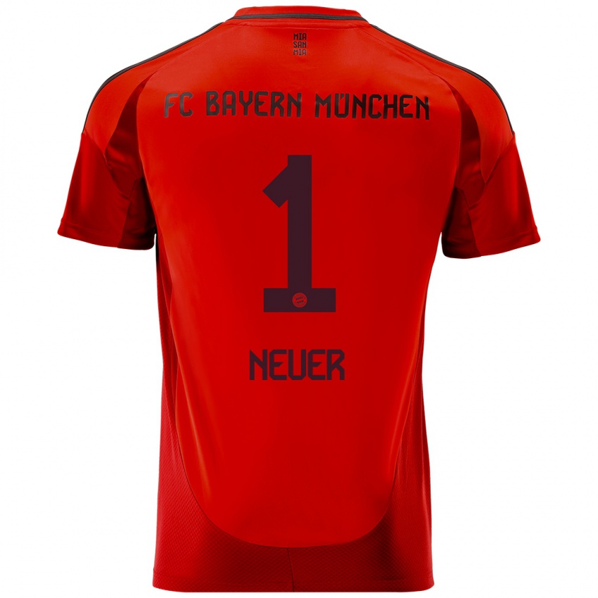 Uomo Maglia Manuel Neuer #1 Rosso Kit Gara Home 2024/25 Maglietta