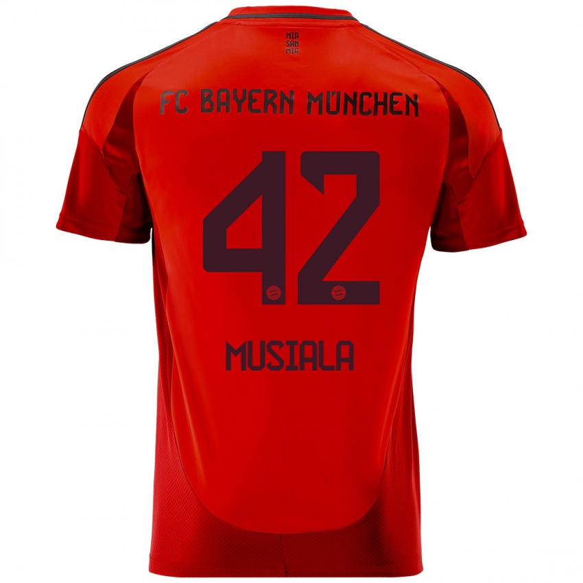 Uomo Maglia Jamal Musiala #42 Rosso Kit Gara Home 2024/25 Maglietta