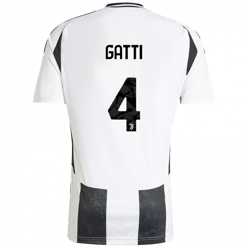 Uomo Maglia Federico Gatti #4 Bianco Nero Kit Gara Home 2024/25 Maglietta