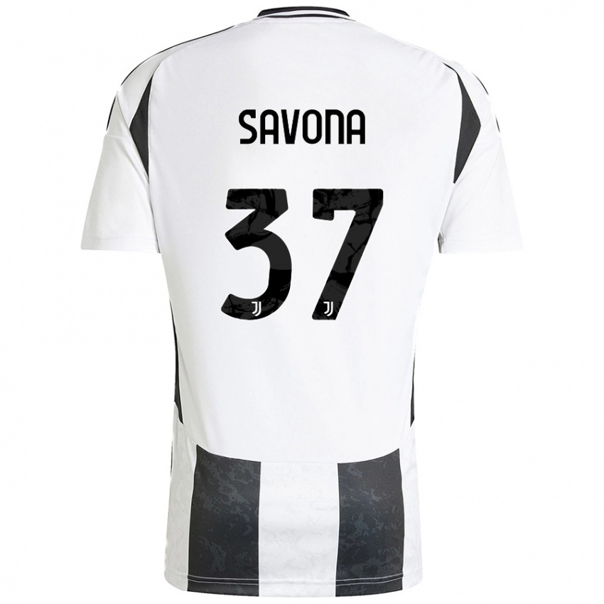 Uomo Maglia Nicolo Savona #37 Bianco Nero Kit Gara Home 2024/25 Maglietta