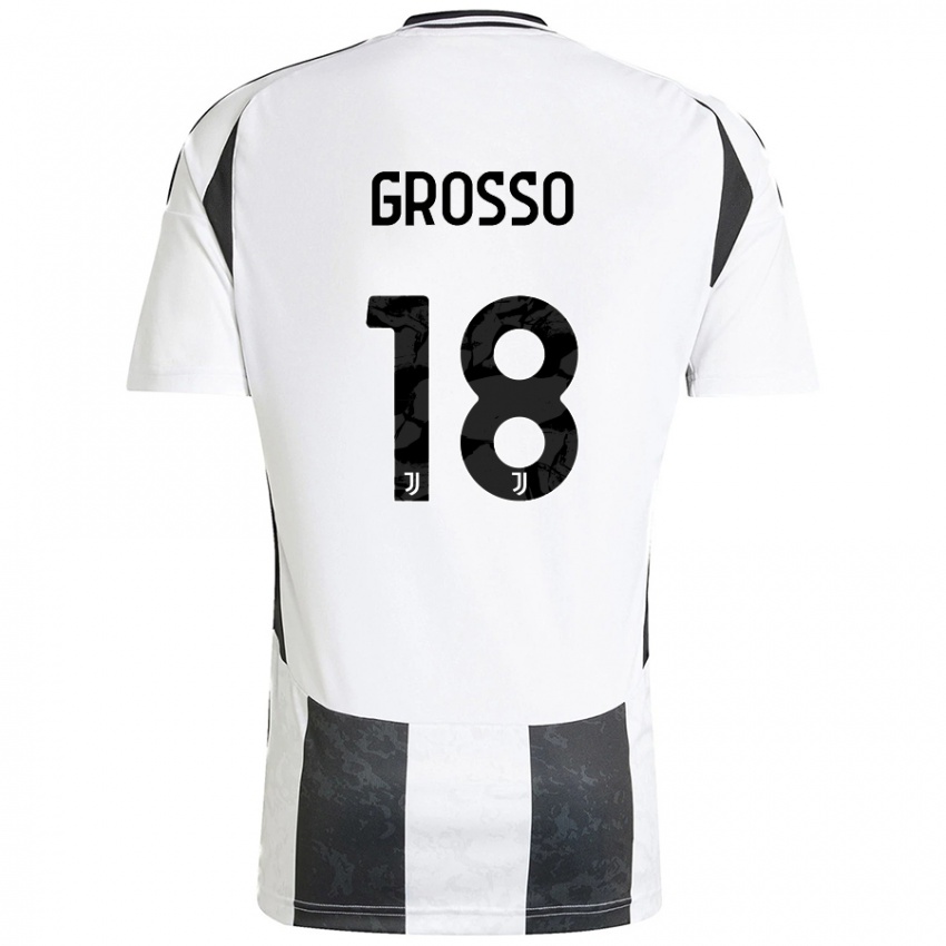 Uomo Maglia Filippo Grosso #18 Bianco Nero Kit Gara Home 2024/25 Maglietta