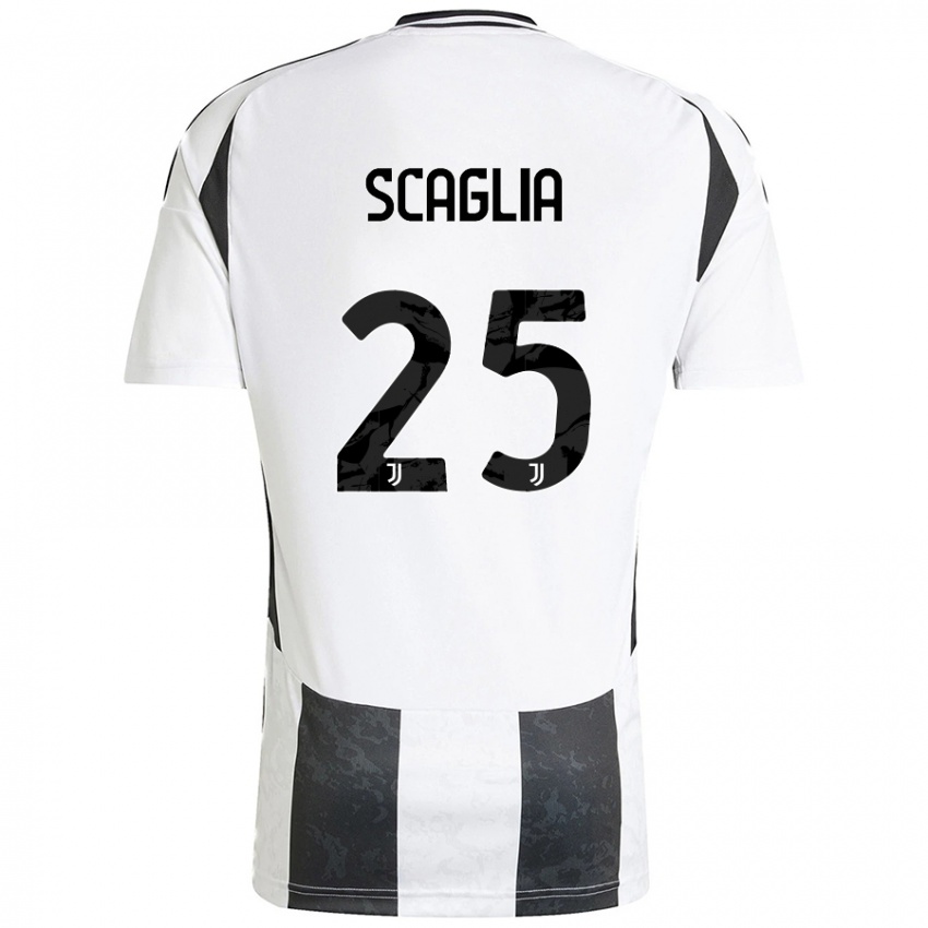 Uomo Maglia Simone Scaglia #25 Bianco Nero Kit Gara Home 2024/25 Maglietta