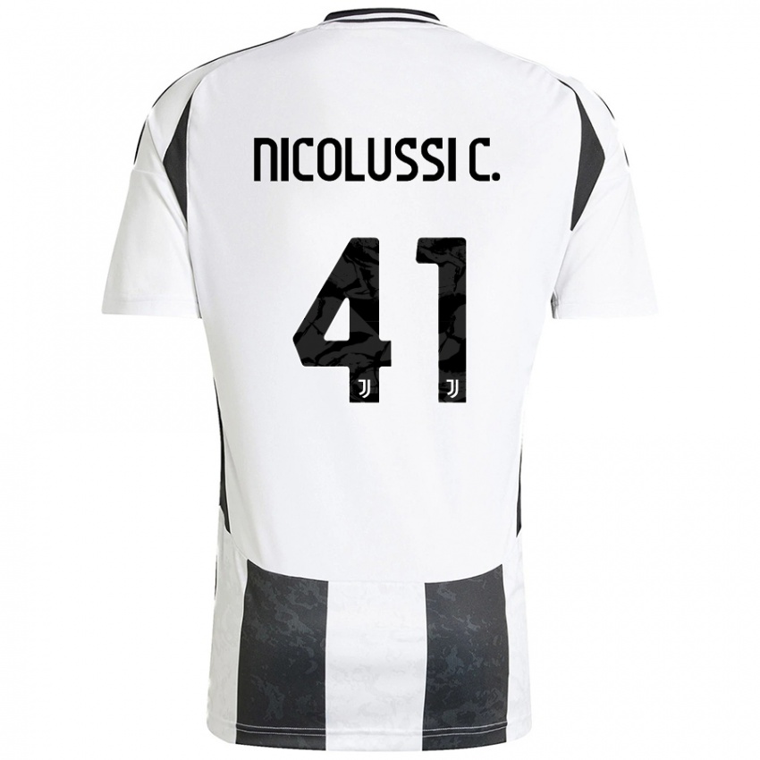 Uomo Maglia Hans Nicolussi Caviglia #41 Bianco Nero Kit Gara Home 2024/25 Maglietta