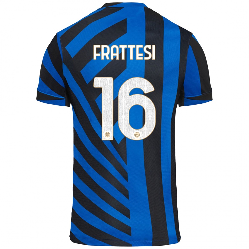 Uomo Maglia Davide Frattesi #16 Blu Nero Kit Gara Home 2024/25 Maglietta