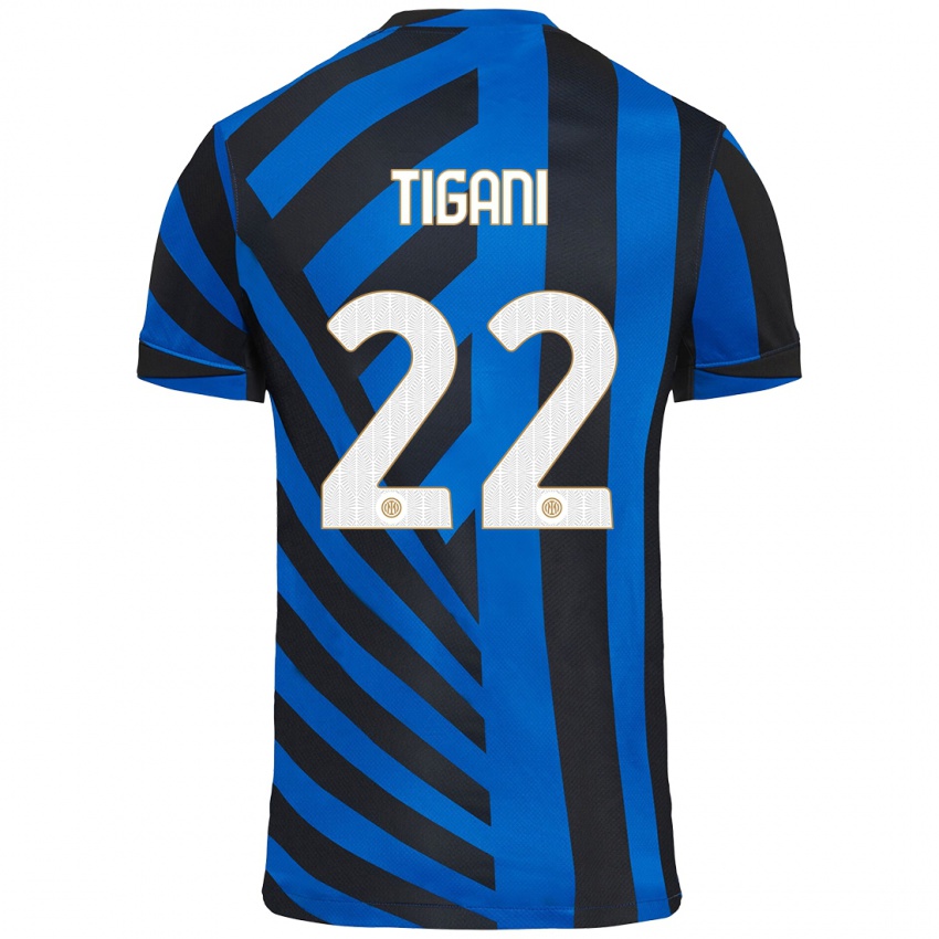 Uomo Maglia Edoardo Tigani #22 Blu Nero Kit Gara Home 2024/25 Maglietta