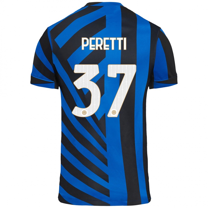 Uomo Maglia Lorenzo Peretti #37 Blu Nero Kit Gara Home 2024/25 Maglietta